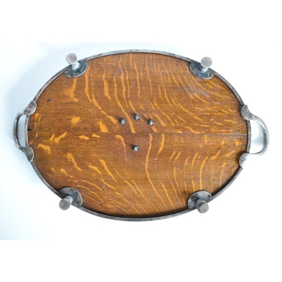 ANTIQUE English Sheffield Silver & Oak Drinks Tray - Picture 3 of 9